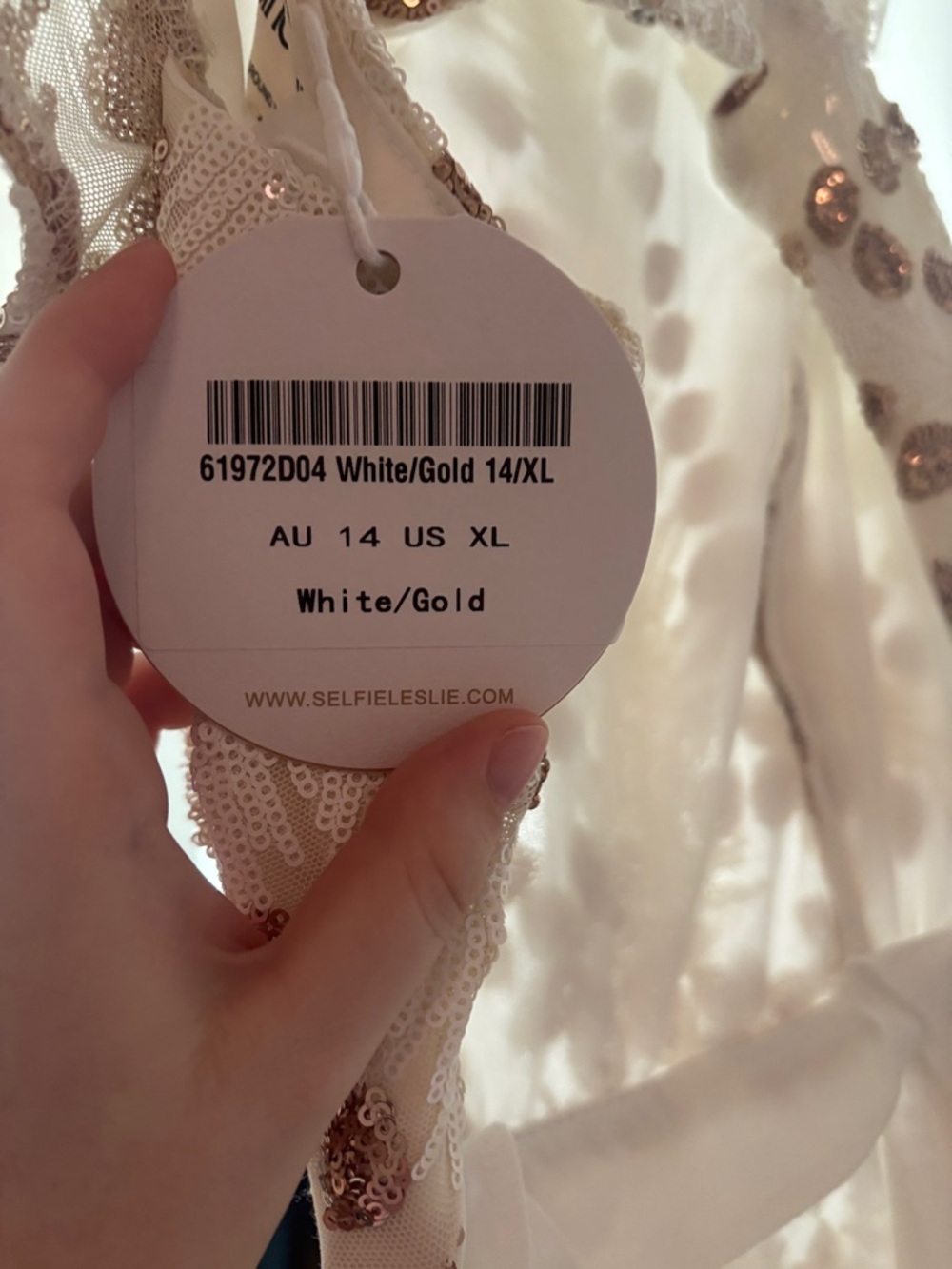 Selfie Leslie Cream Dress with Rose Gold Sequin Floral Embroidery - Picture 2 of 4